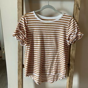 A New Day Striped Cotton Tee with Ruffle Sleeves